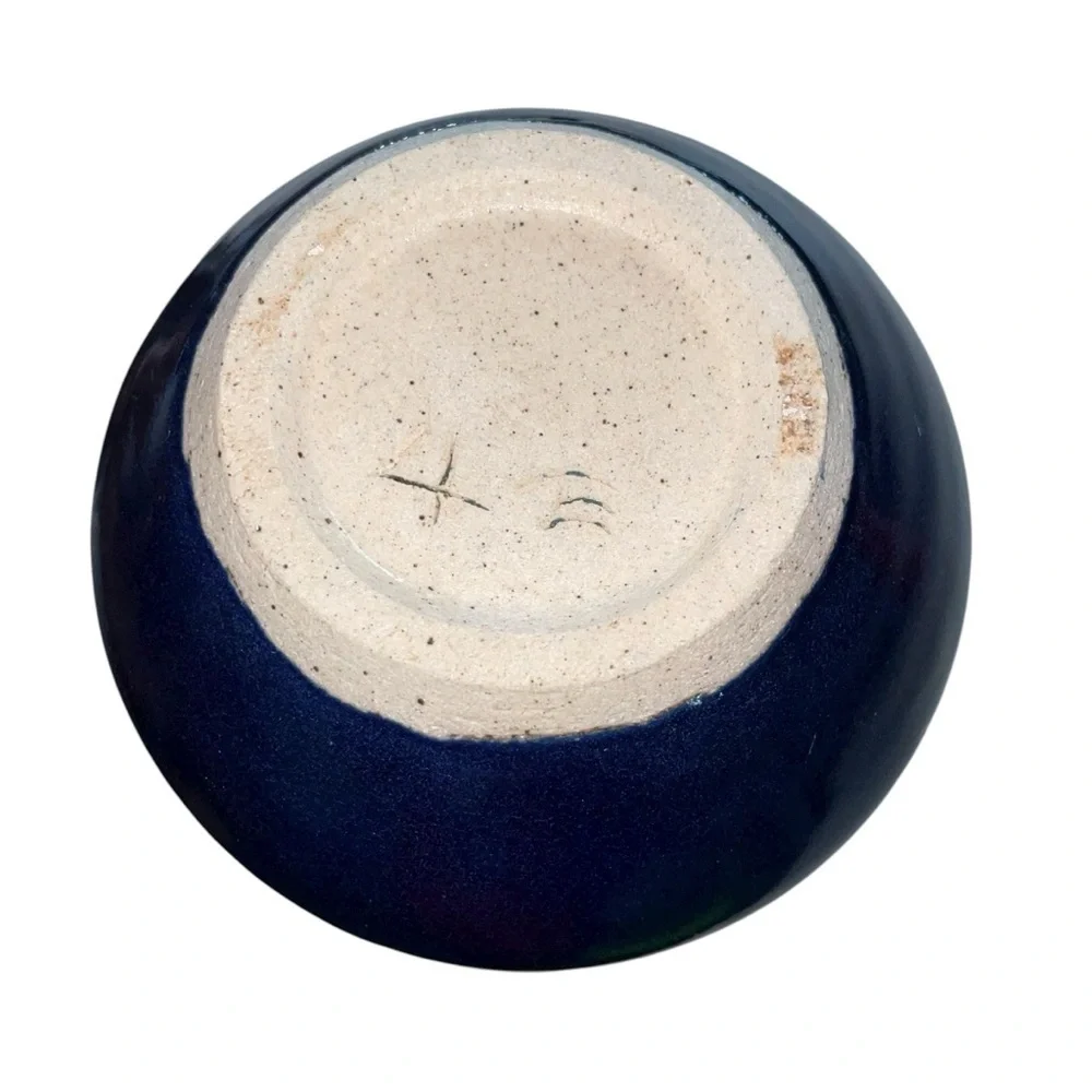 Handmade Cobalt Blue Ceramic Gloss Vase Signed Studio Pottery 5